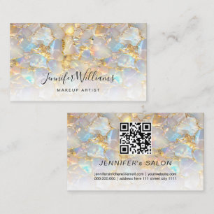Carte De Visite Elégant Gold Opal Stone QR Code Salon