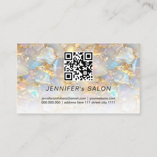 Carte De Visite Elégant Gold Opal Stone QR Code Salon (Dos)