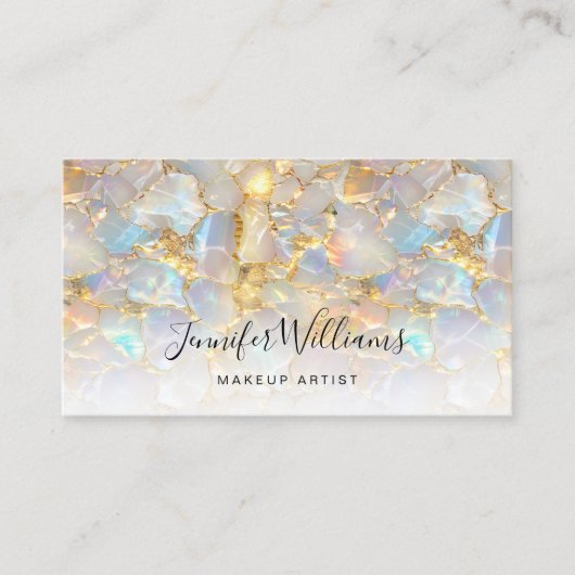 Carte De Visite Elégant Gold Opal Stone QR Code Salon (Devant)