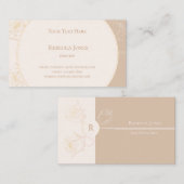 Carte De Visite Elégant Gold Outline Rose Monogramme Crème Tan (Devant / Derrière)