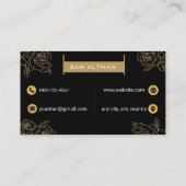 Carte De Visite Elegant Gold Roses Black Luxury Professional (Dos)