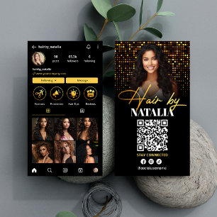 Carte De Visite Elégant Gold Sparkle Photo Salon des cheveux Insta