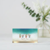 Carte De Visite Elégant Gold Stripe Aquarelle Succulents (Debout devant)