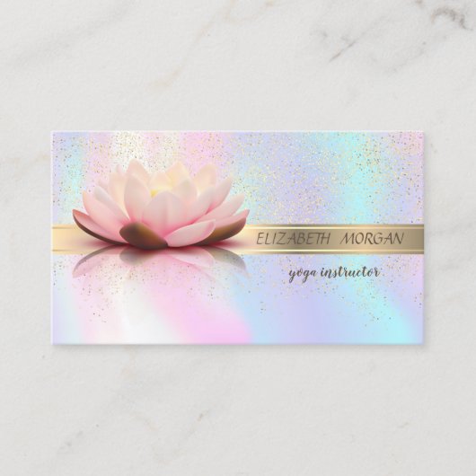 Carte De Visite Elegant Gold Stripe Confetti, Lotus, Holographique (Devant)