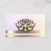 Carte De Visite Elégant Gold Stripes Holographique Chic Lotus (Devant)