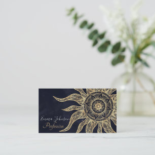 Carte De Visite Elégant Gold Sun Mandala Blue Nebula Design