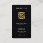Carte De Visite Elegant Gold Texte QR Code Luxe Premium Noir (Dos)