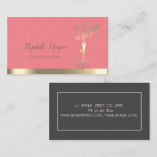 Carte De Visite Élégant Gold Tree Silhouette Yoga Instructeur