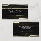 Carte De Visite Elégant Gold Trim | Noir lisse (Devant / Derrière)