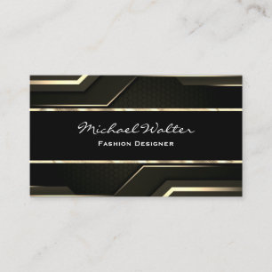 Carte De Visite Elégant Gold Trim Noir lisse