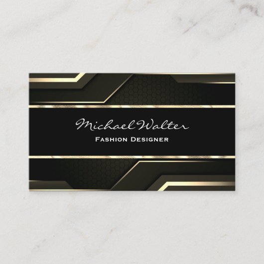 Carte De Visite Elégant Gold Trim | Noir lisse (Devant)