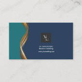 Carte De Visite Elegant Gold Wave Blue Logo Turquoise Code QR (Devant)