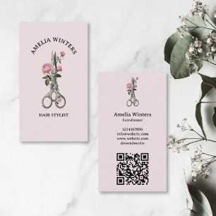Carte De Visite Elégant Goth Vintage Hair Styliste Ciseaux Roses