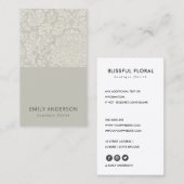 CARTE DE VISITE ÉLÉGANT GRAY DOUX BLANC DAMASK MODÈLE FLORAL (Devant / Derrière)