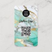 Carte De Visite Elegant Green Gold Marble Logo & QR Code Modern (Devant)