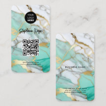 Elegant Green Gold Marble Logo & QR Code Modern