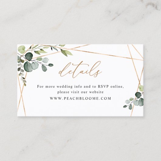 Carte De Visite Elegant Greenery Gold Wedding Website Details Card (Devant)