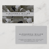 Carte De Visite Élégant gris argenté et floral noir (Devant / Derrière)