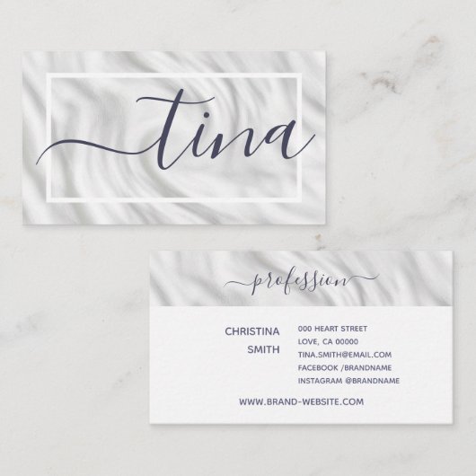 Carte De Visite Élégant gris blanc Calligraphie Nom Signature Chic (Devant / Derrière)