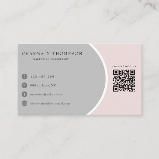 Carte De Visite Elégant gris bleu rose QR Code Connectez-vous avec (Devant)