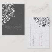Carte De Visite Élégant gris Damas Blanche dentelle réversible (Devant / Derrière)