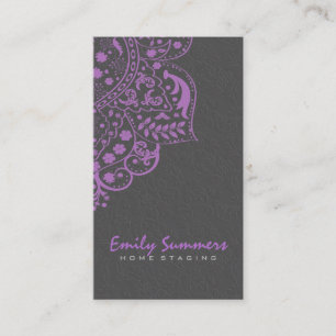 Carte De Visite Élégant gris Damas Violet Vintage dentelle 2