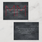 Carte De Visite Élégant Gris Énorme Monogramme Rouge Moderne (Devant / Derrière)