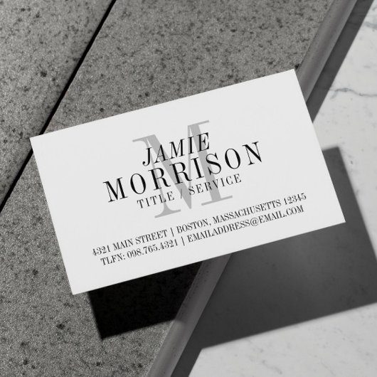 Carte De Visite Élégant Gris Monogramme Professionnel