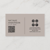 Carte De Visite Élégant gris Neutre QR Code moderne Monogramme Log (Dos)