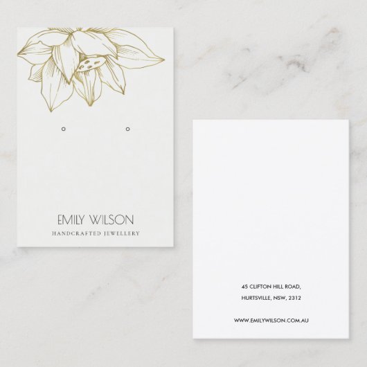 CARTE DE VISITE ÉLÉGANT GRIS OR LOTUS SIMPLE EARRING AFFICHAGE (Devant / Derrière)