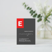 Carte De Visite Élégant gris rouge blanc Monogramme professionnel (Debout devant)