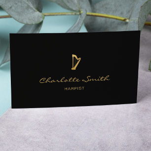 Carte De Visite Elégant Harp Gold & Black Musicien professionnel