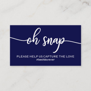 Carte De Visite Élégant hashtag de mariage bleu marine Oh Snap