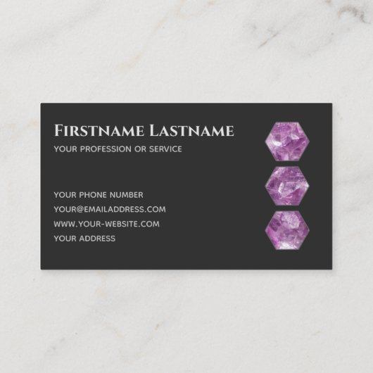 Carte De Visite Élégant hexagone améthyste gris foncé (Dos)