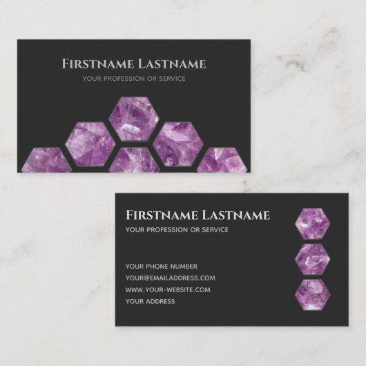 Carte De Visite Élégant hexagone améthyste gris foncé (Devant / Derrière)