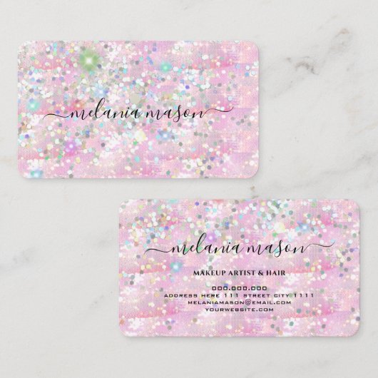 Carte De Visite Élégant Holographe Parties scintillant maquillage  (Devant / Derrière)