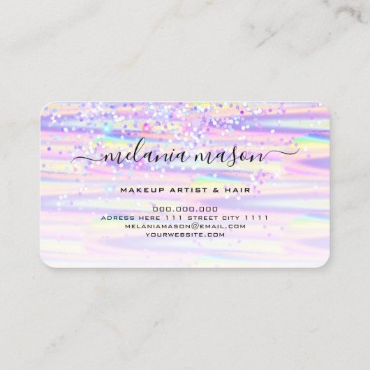 Carte De Visite Élégant Holographe Parties scintillant maquillage (Dos)