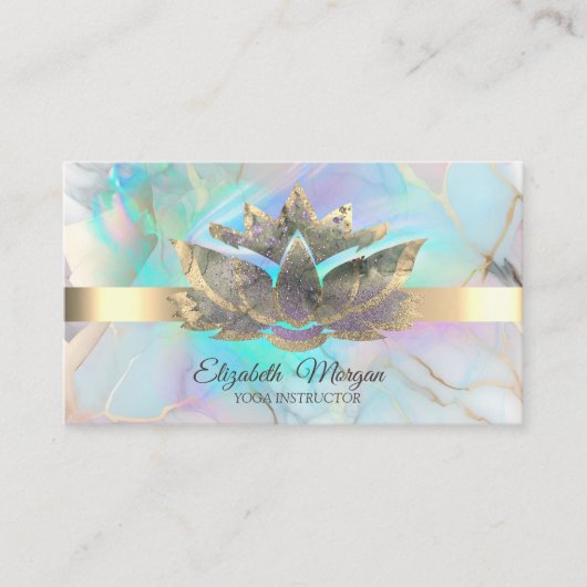 Carte De Visite Elegant Holographic Ink Lotus Opal Stone (Devant)