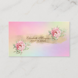 Carte De Visite Élégant Holographique, Fleurs Brush Stroke
