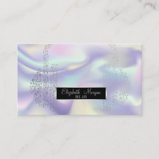 Carte De Visite Élégant holographique, Notes de musique Headphone  (Devant)