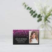 Carte De Visite Elegant Hot Pink Glitter Photo QR Code (Debout devant)