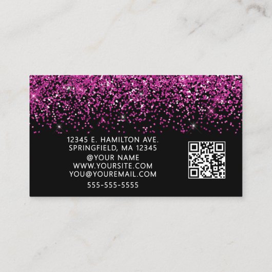Carte De Visite Elegant Hot Pink Glitter Photo QR Code (Dos)