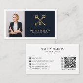 Carte De Visite Élégant immobilier professionnel White & Navy (Devant / Derrière)