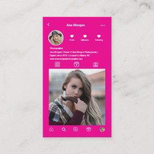 Carte De Visite Elégant instagram de photographie Qr Code Hot rose