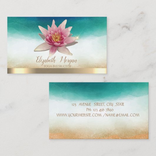 Carte De Visite Elégant instructeur de yoga Aquarelle Lotus (Devant / Derrière)
