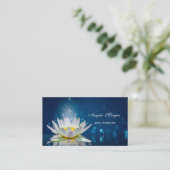 Carte De Visite Élégant instructeur de Yoga bleu lotus blanc (Debout devant)