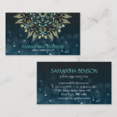 Carte De Visite Élégant instructeur de Yoga Lotus Bleu & Or (Devant / Derrière)