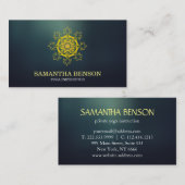 Carte De Visite Élégant instructeur de Yoga Lotus Bleu & Or (Devant / Derrière)