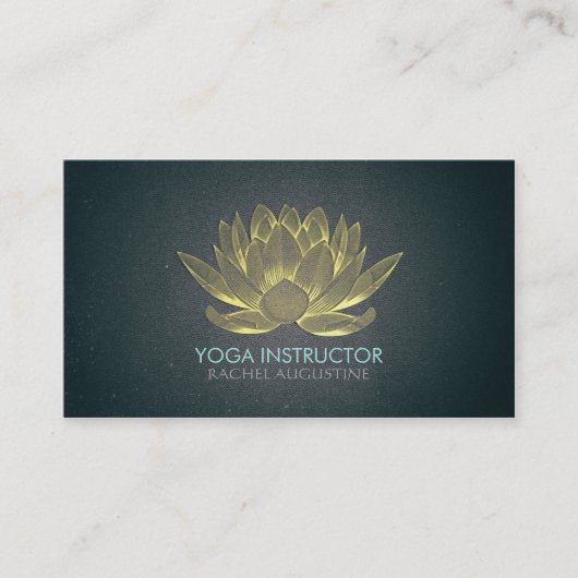 Carte De Visite Élégant instructeur de Yoga Lotus en noir et or (Devant)