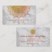 Carte De Visite Élégant instructeur de Yoga Marbre blanc à fleurs (Devant / Derrière)